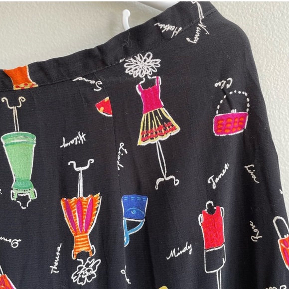 F L MALIK VINTAGE MAXI SKIRT BLACK BACK SLIT ZIPPER FASHION THEME BLUE GREEN - Picture 5 of 12